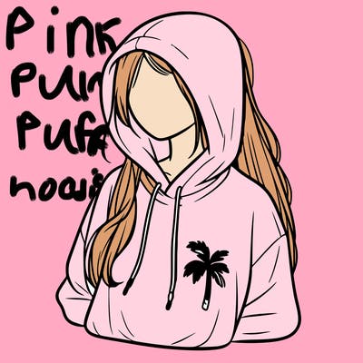 pink palm puff hoodie on realistic girl