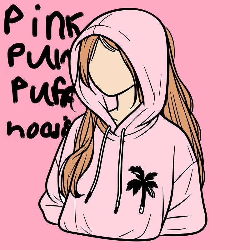pink palm puff hoodie on realistic girl