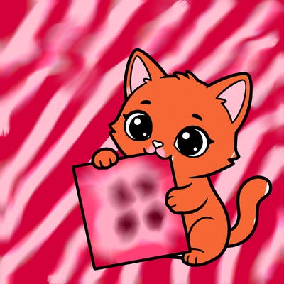 a small cat with a blank sheet of paper in its hand. the cat is sooooooo cute!