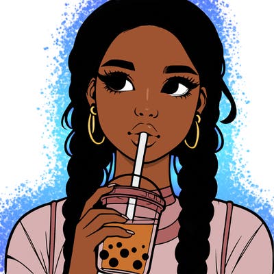 realistic girl with braided hair drinking boba