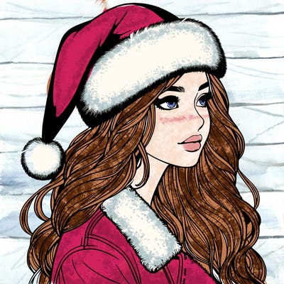 realistic girl in santa hat