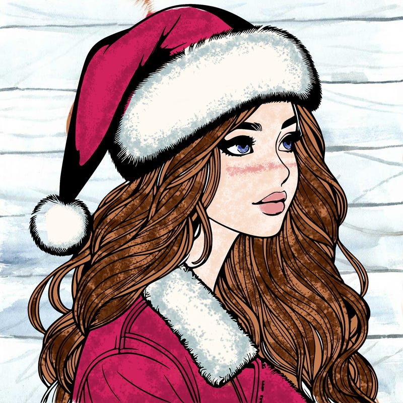 realistic girl in santa hat