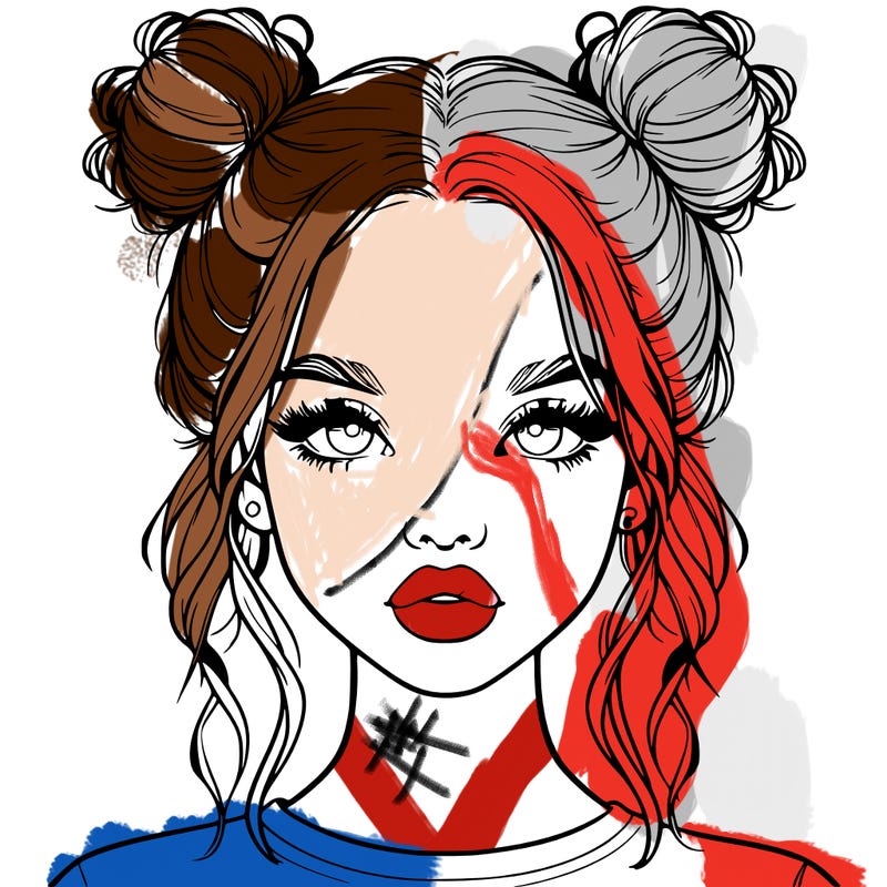 realistic girl with two buns in hair and lips