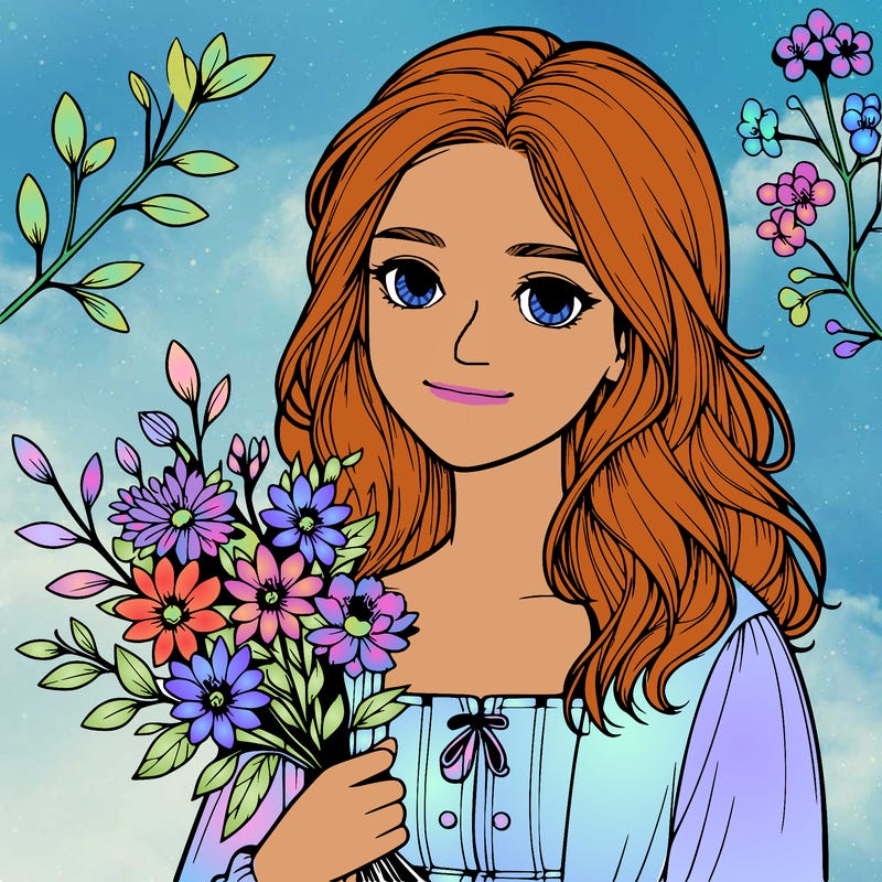 realistic girl with flowers