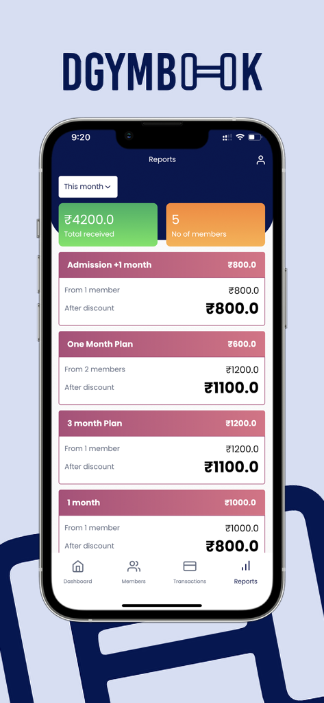 DGymBook Partner - Monatliche Finanzberichte und Mitgliederanzahl auf dem Dashboard der DGymBook Partner App