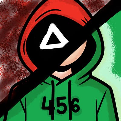 a person with non face waering a hoodie with a 456 symbol