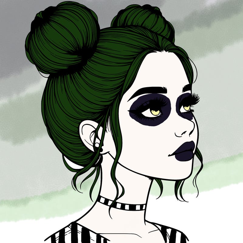 realistic girl with buns on the top of her head