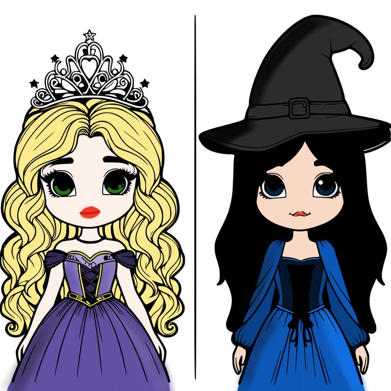 two realistic girls one princess one witch
