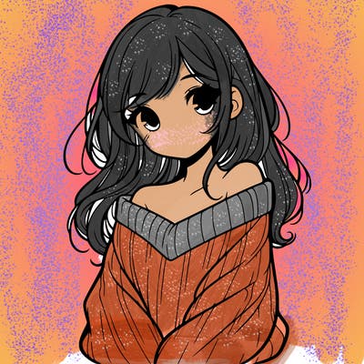 shy pretty girl wearing a sweater that is falling off one shoulder portrait