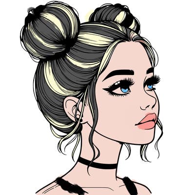 realistic girl with buns on the top of her head
