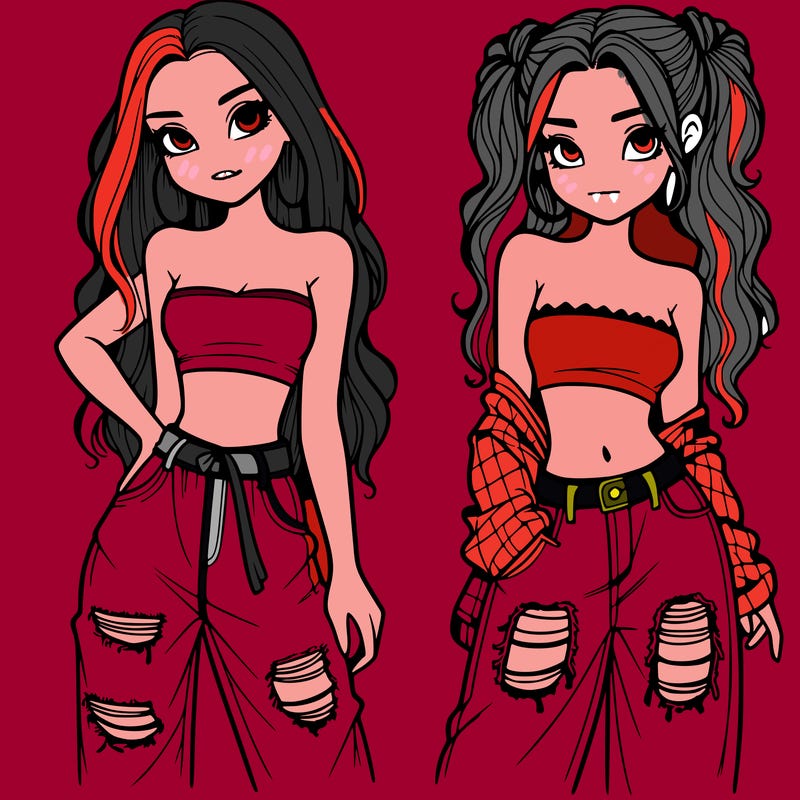 2 girls in crop tops and baggy jeans ripped