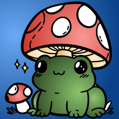 a cute frog with a mushroom hat