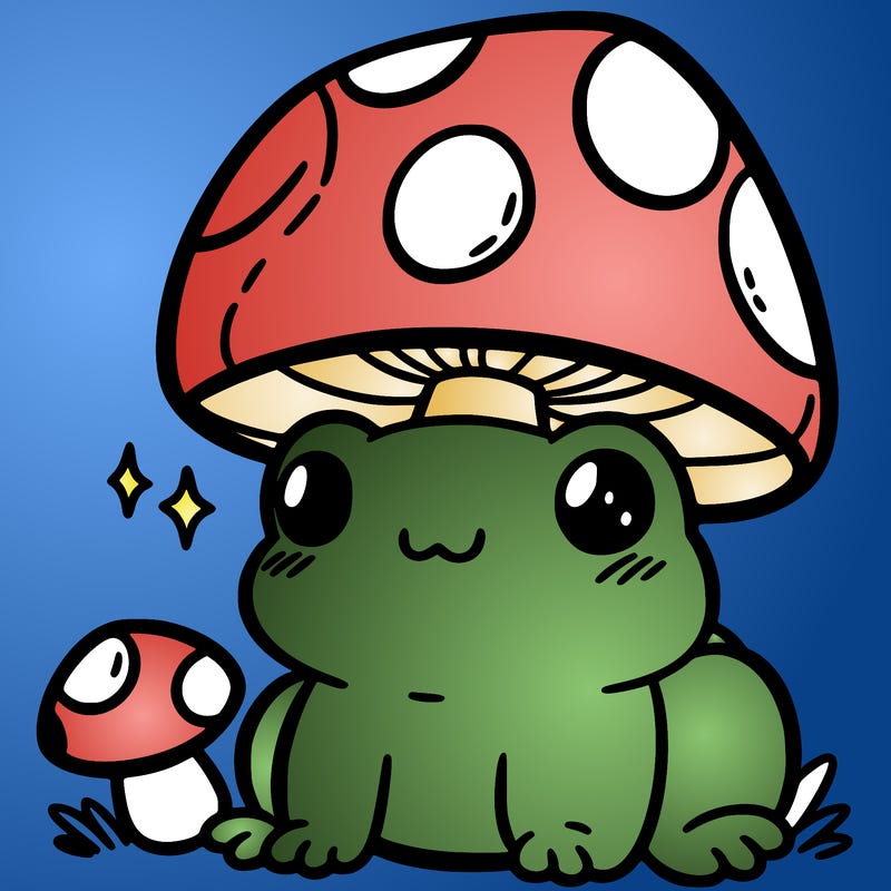 a cute frog with a mushroom hat