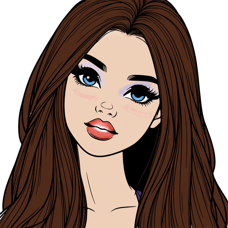 realistic teen girl with long hair and lips