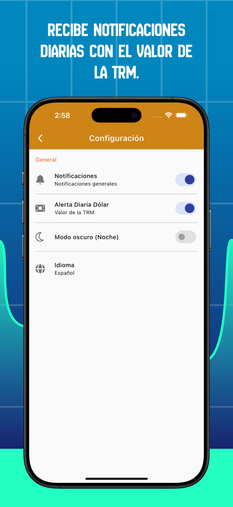 Dollar in Colombia - Schermata delle impostazioni per la configurazione degli avvisi giornalieri sul tasso di cambio del dollaro in Colombia.
