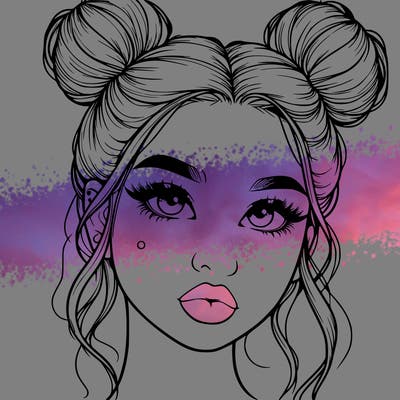 realistic girl with two buns on her hair and lips