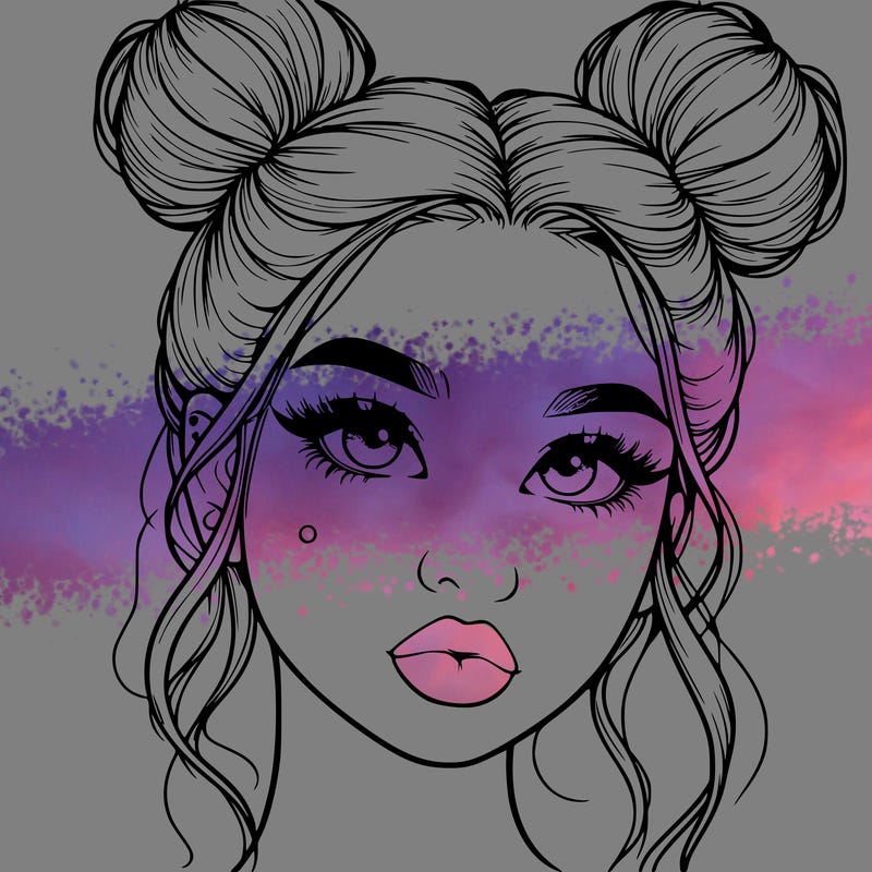 realistic girl with two buns on her hair and lips
