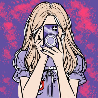 a realistic girl holding her phone taking pictures