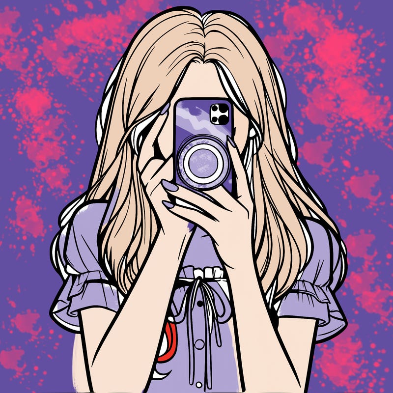 a realistic girl holding her phone taking pictures