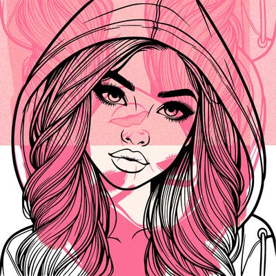 realistic beautiful girl with a hood on