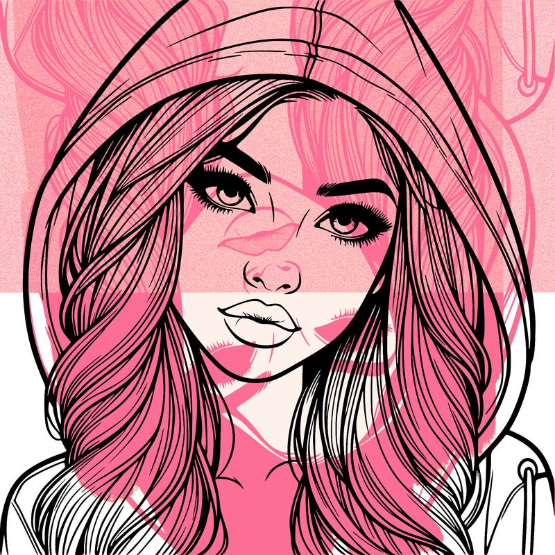 realistic beautiful girl with a hood on