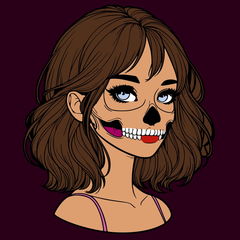 realistic girl with skull