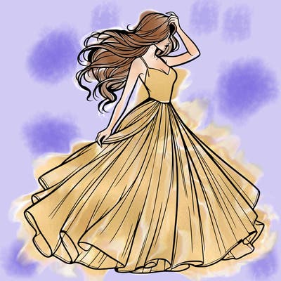 realistic woman with dress flowing in the wind