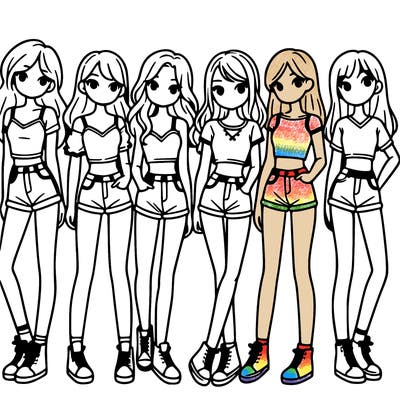 a group of girls wearing crop tops and shorts