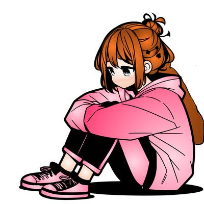 sad anime girl sitting alone