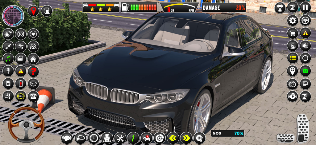 Driving School 3D : Car Games - Black sports car in the driving school simulator game interface