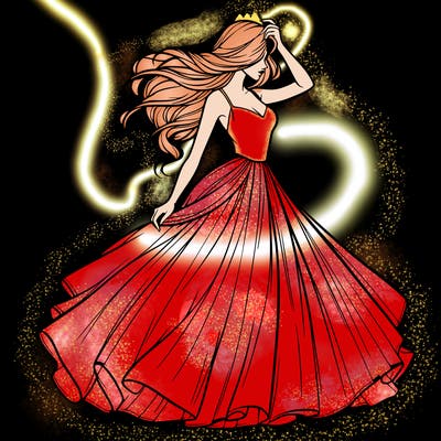 realistic woman with dress flowing in the wind