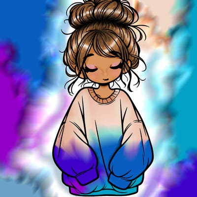 girl with baggy sweatshirt and messy bun