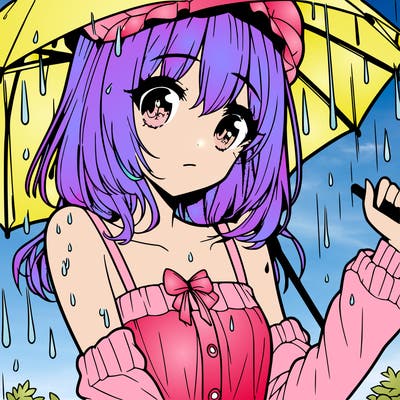 pretty anime girl in the rain