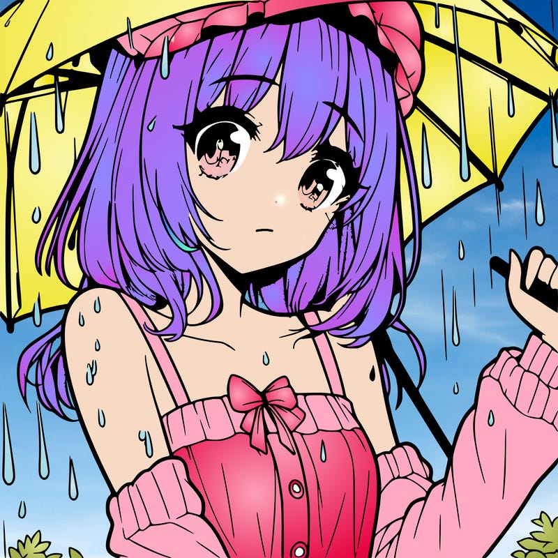 pretty anime girl in the rain