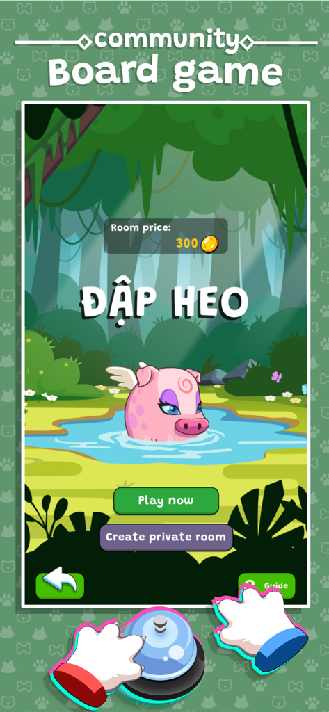 DuuDuu Village - Smash Pig game lobby in DuuDuu Village featuring a cute pink pig in a pond and a service bell