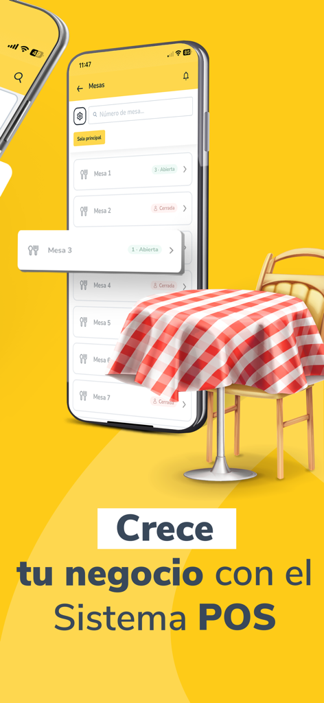 Interfaz de la app Treinta mostrando la gestión de mesas de restaurante como parte de un sistema TPV