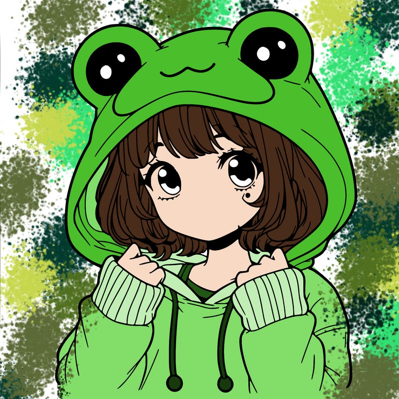a cute teenage girl wearing a frog hoodie