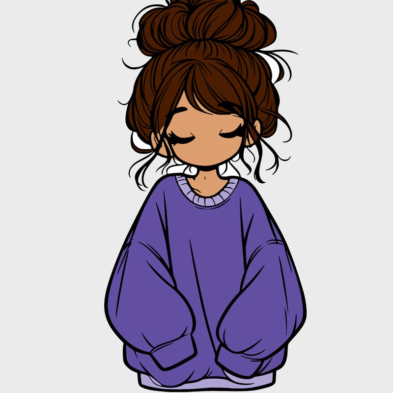 girl with baggy sweatshirt and messy bun
