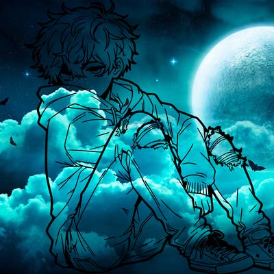 a male hoddie ripped jeans messy hair anime