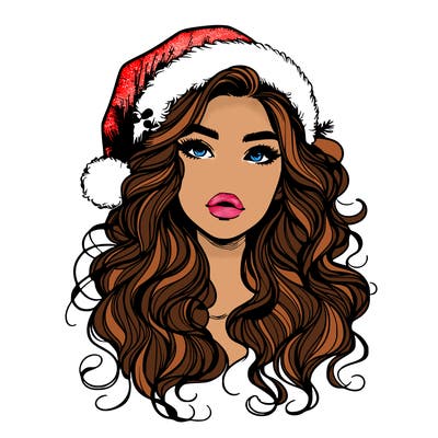 realistic christmas girl with wavy hair and lips