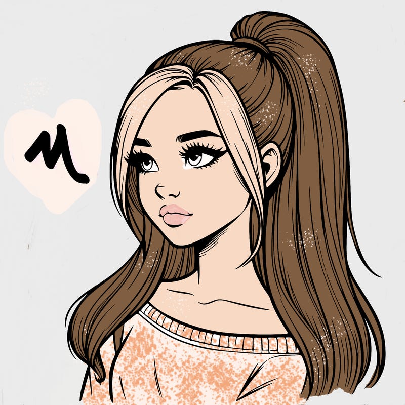realistic girl with a high ponytail