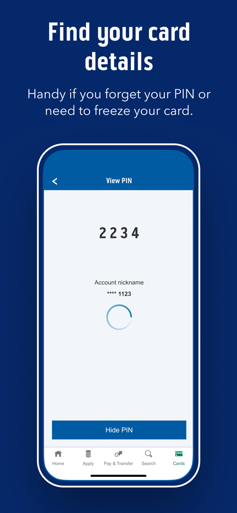 Bank of Scotland Mobile Bank - A mobile interface from the Bank of Scotland app showing the view PIN feature for a secure banking experience