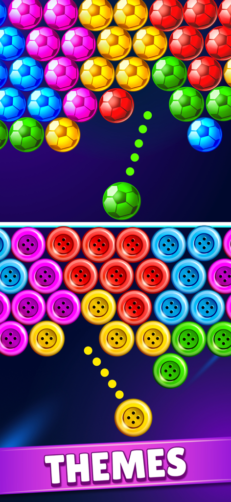 Bubble Pop: Bubble Shooter Pop - Jugabilidad de disparar burbujas con temas de pelotas de fútbol y botones coloridos
