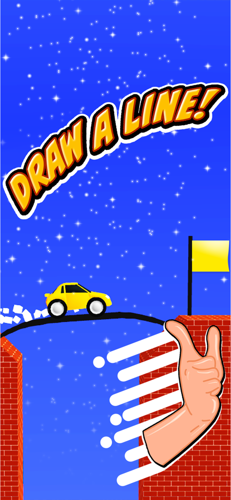Draw Bridge - Puzzle Game - Un coche amarillo cruzando un hueco sobre un puente dibujado a mano en el juego de puzles Draw Bridge