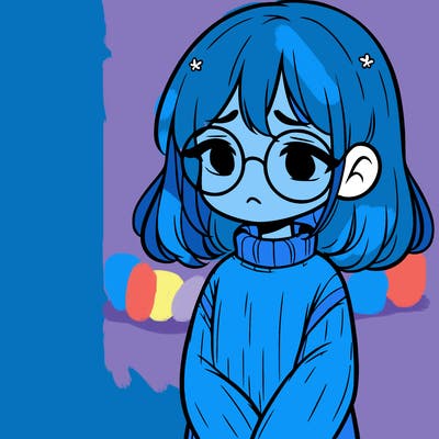 sad girl with glasses in a sweater
