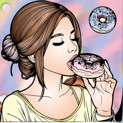 realistic woman eating a dounut
