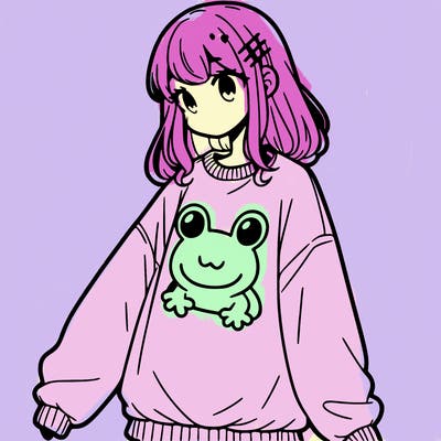 girl wearing frogging sweatshirt