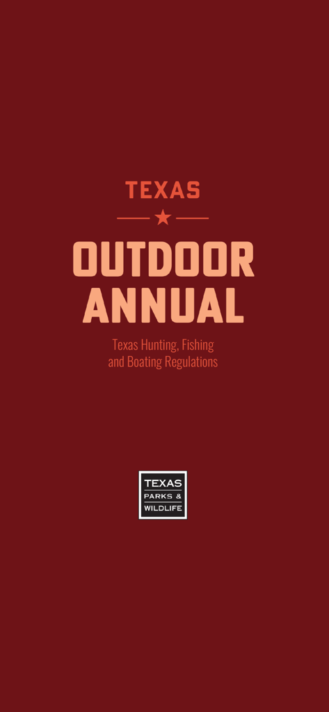 Texas Outdoor Annual app splash screen showing hunting fishing and boating regulations
