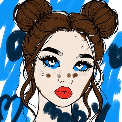 realistic girl with two buns on her hair and lips