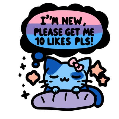 kitty taking a nap dream talking and saying "i'm new, please get me at least 10 likes pls!!"